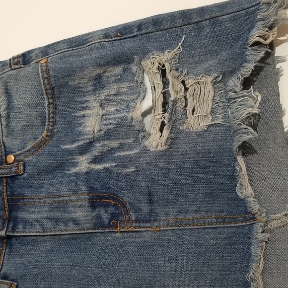 Signature8 Distressed Frayed Denim Mini Skirt - Picture 5 of 11